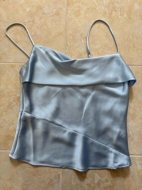 NEW Zara Pale Blue Satin Cowl Neck Spaghetti Strap Tank